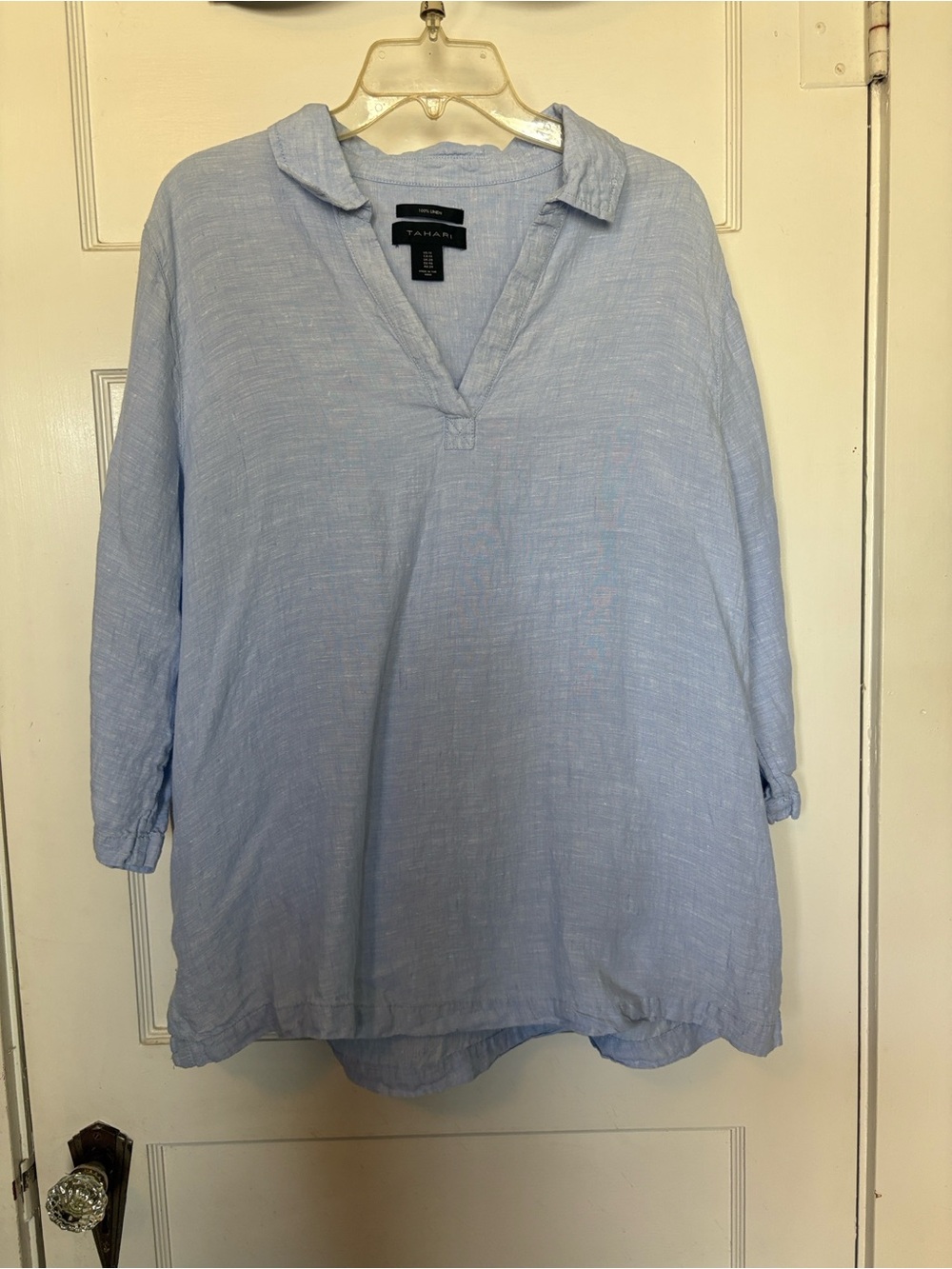 Tahari Light Blue Linen V-Neck Tunic Size 1X